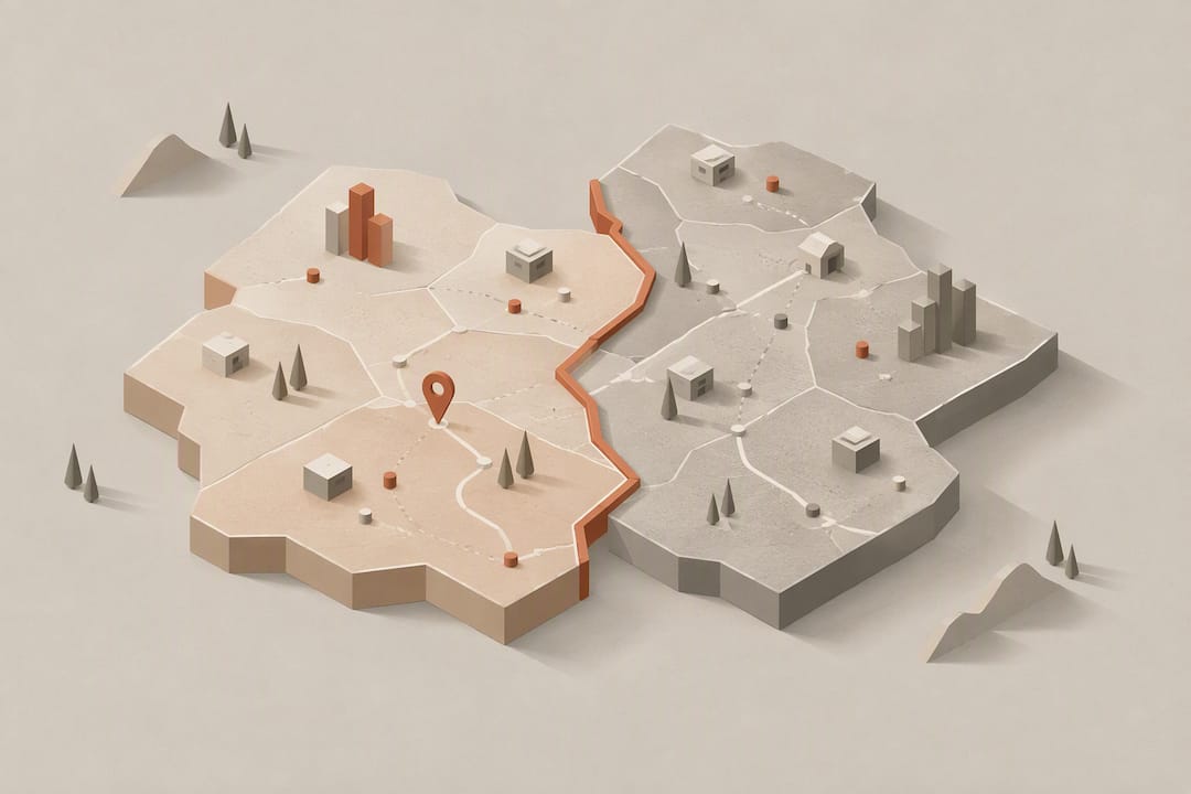 Geometric territories balanced around a shared boundary