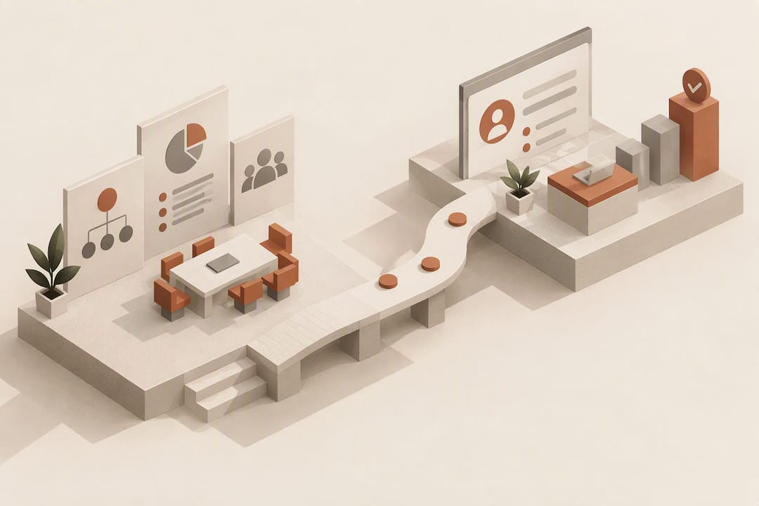 Isometric CRM change adoption title card