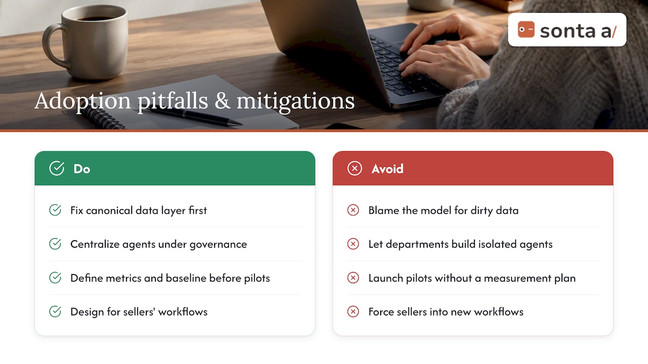 Common challenges and pitfalls in adopting generative AI CRM and how to mitigate them — overview diagram