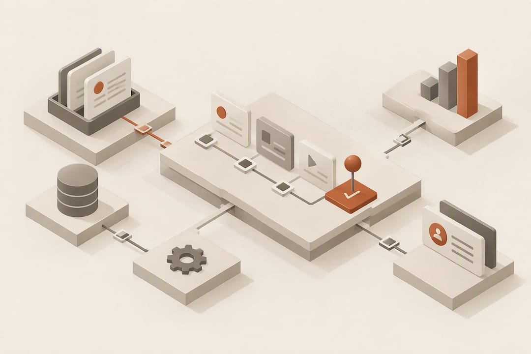 Abstract CRM workflow reliability title card