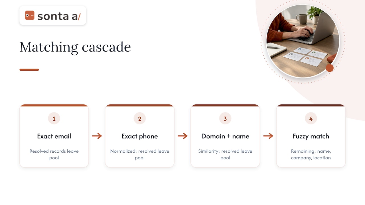 Four matching rungs in a duplicate detection cascade