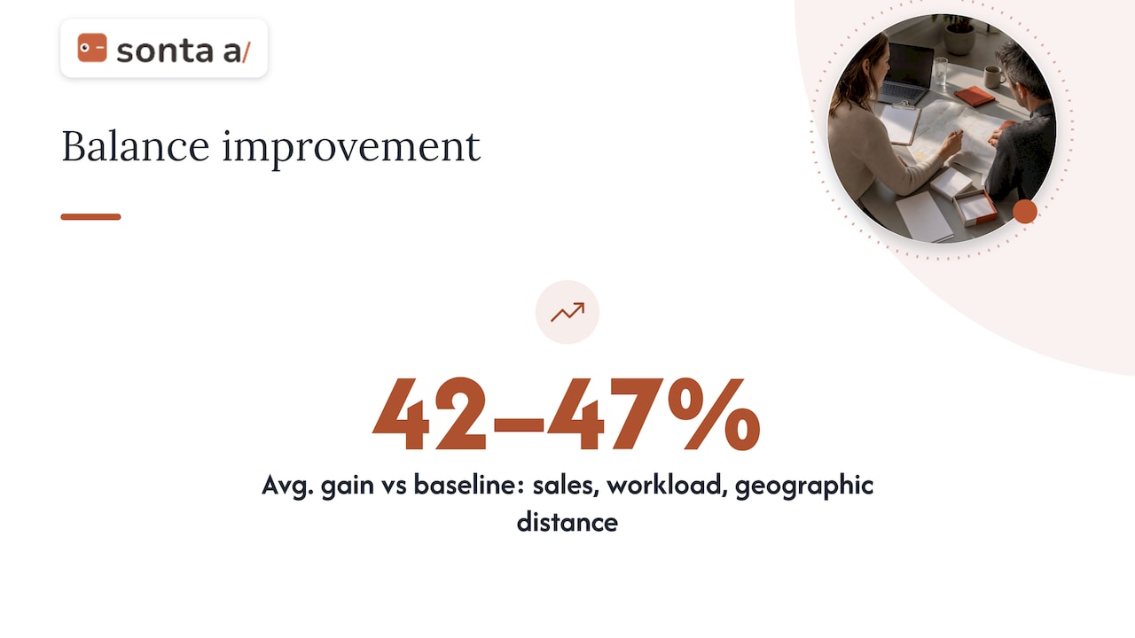 Reported 42–47% territory balance improvement range